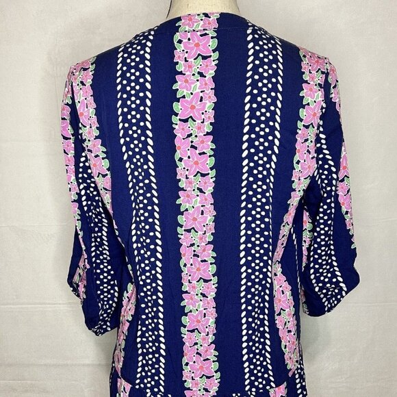 Southern Tide Blue Floral Longsleeve Dress V- Neck Roll-Tab Sleeve Sz S - Picture 7 of 7
